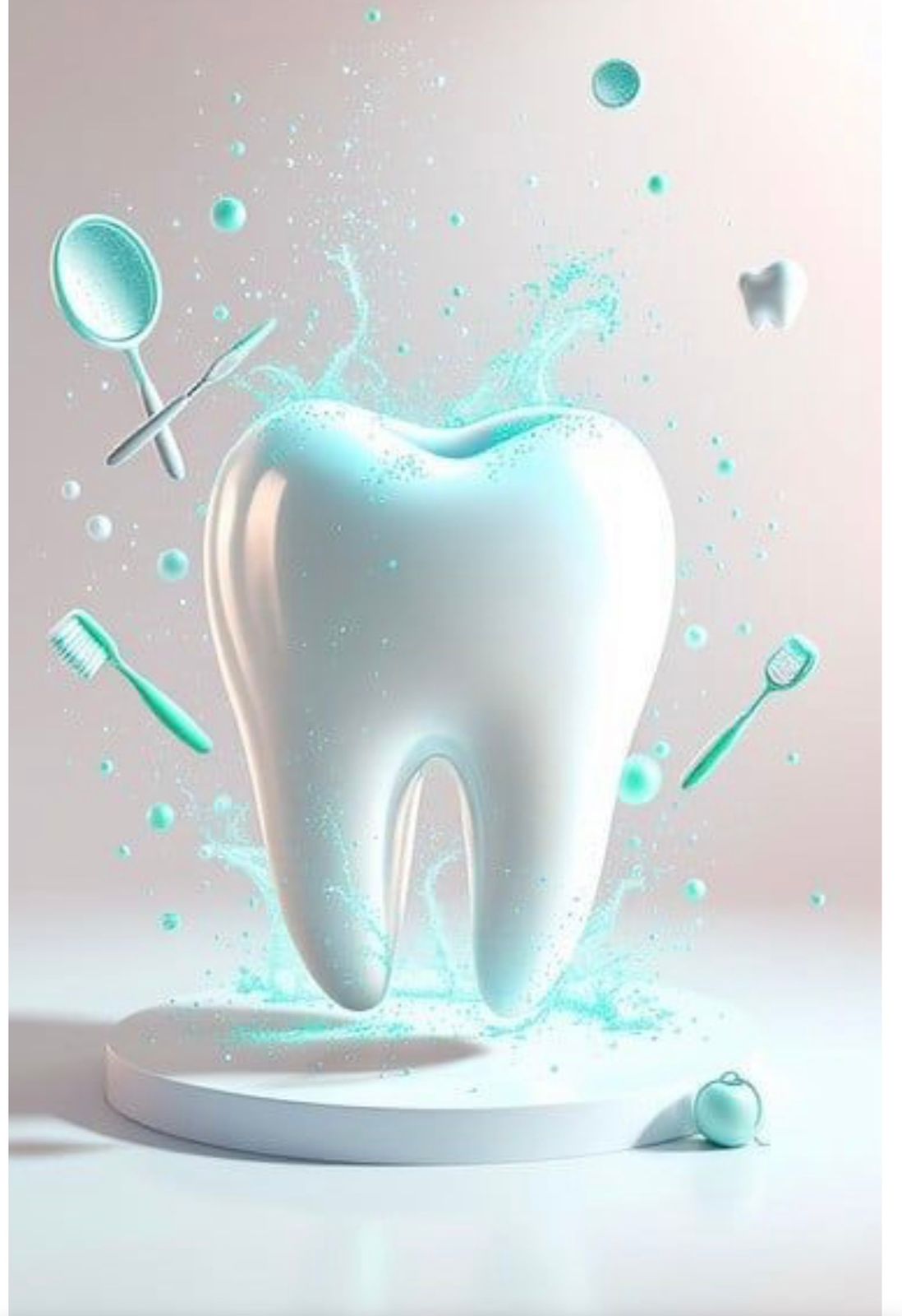 Diente con elementos de cuidado dental — representación del trabajo clínico